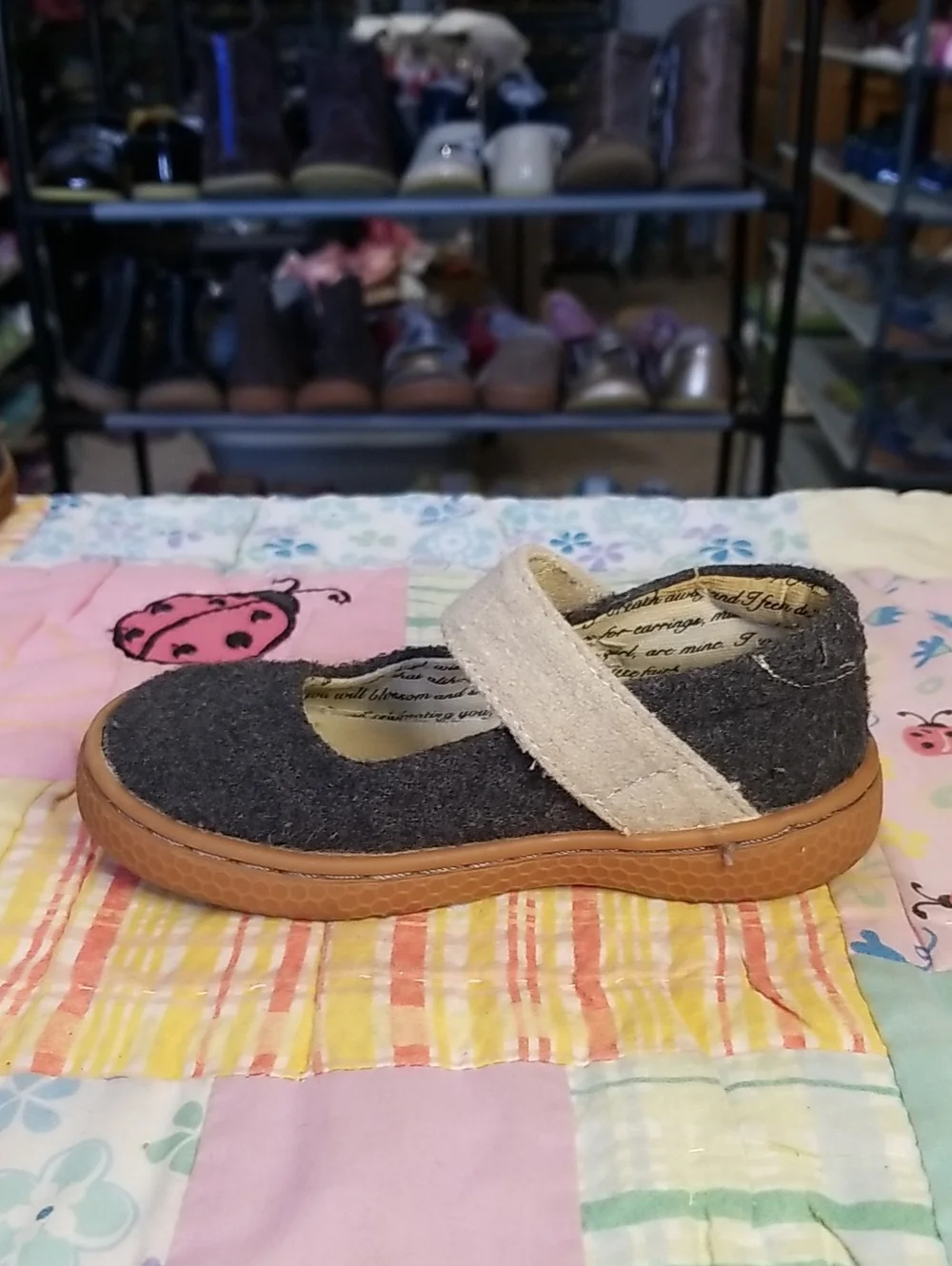 Livie & Luca Charcoal Mary Jane with Beige Strap Size 7 Carta II